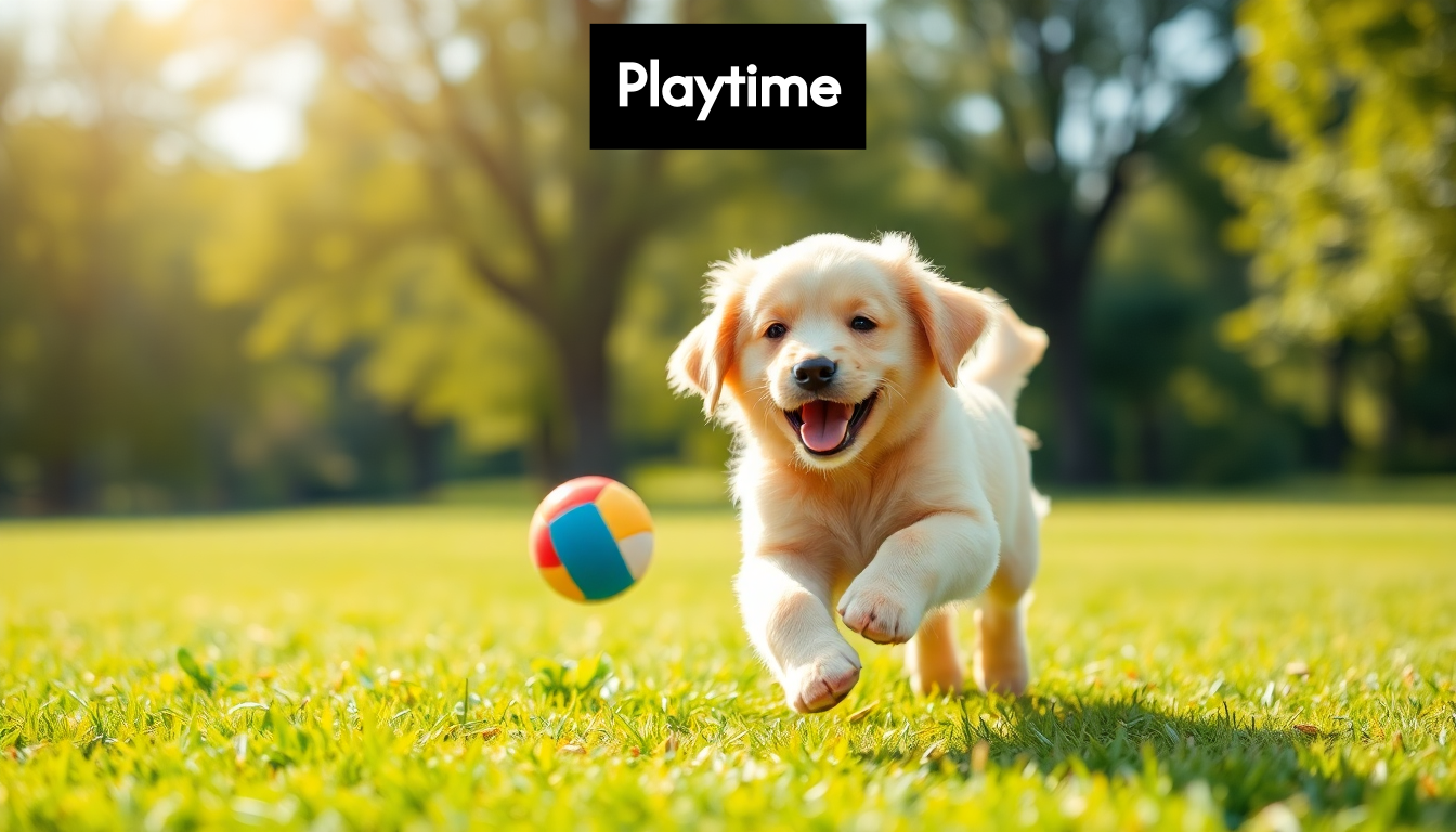 A happy puppy playing with a toy outdoors.