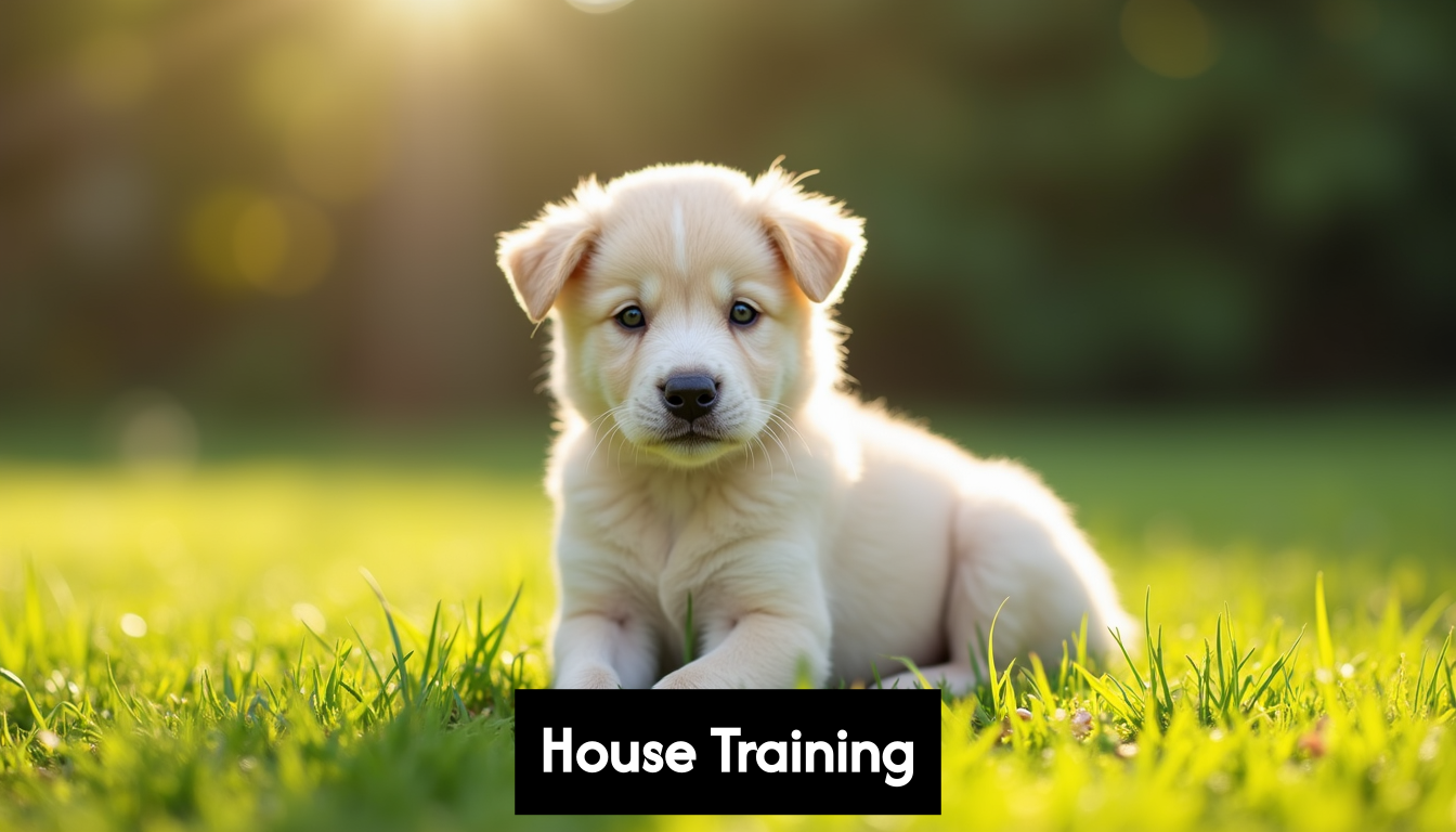 Cute puppy sitting calmly during house training.