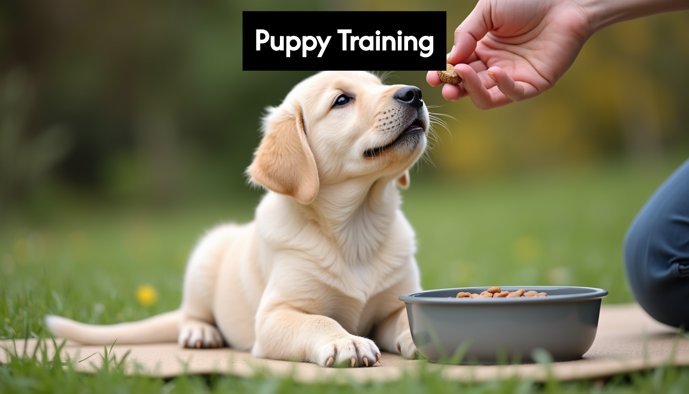 Puppy looking at treats during training
